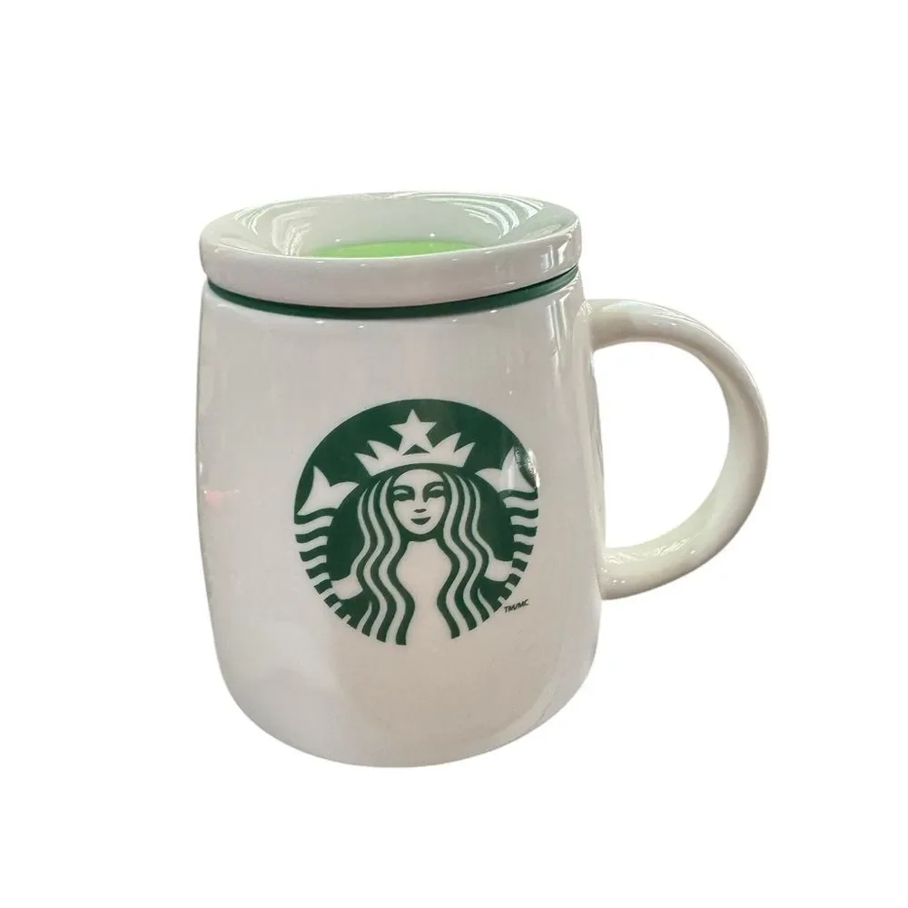 Starbucks 2011 White Ceramic Travel Mug with Green Logo